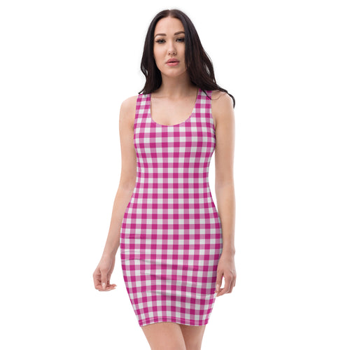 Preppy Pink and White Gingham Vintage Plaid Bodycon Dress