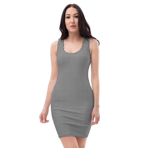 Vintage Black and White Houndstooth Bodycon Dress