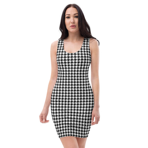 Large Black Houndstooth Pattern Bodycon Dress