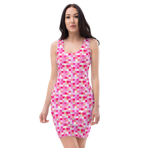 Aesthetic Pixelated Preppy Pink Tartan Plaid Bodycon Dress