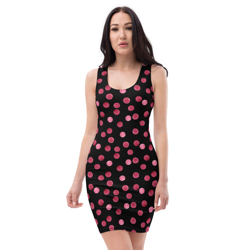 Elegant Black with Pastel Pink Polka Dots Bodycon Mini Dress