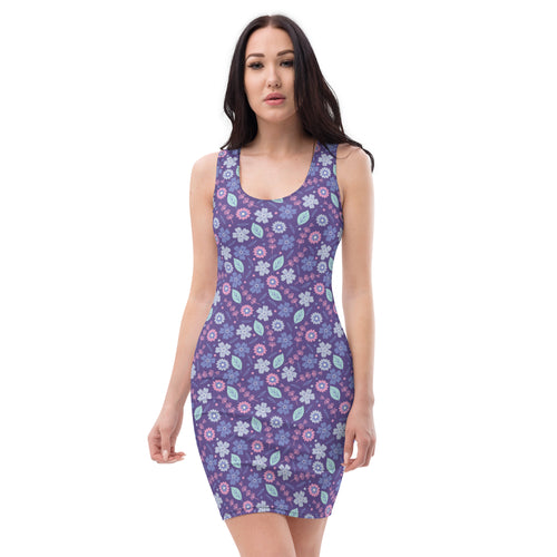 Peppy Pink & Purple Flowers and Leaves Bodycon Tank Dress