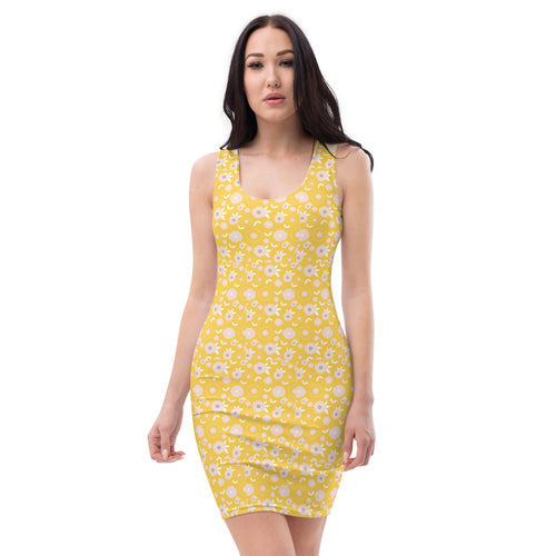 Preppy Sunshine Yellow Floral Bodycon Mini Dress
