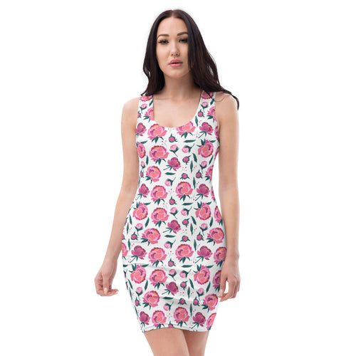 Preppy Pink Floral Print Summer Aesthetic Bodycon Dress