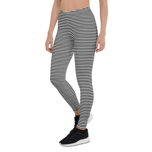 Preppy Black Horizontal Striped Leggings for Women