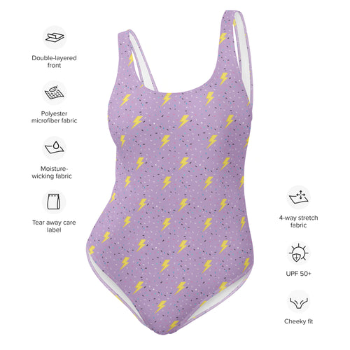 Preppy Lightning Bolts Purple One-Piece Swimsuit