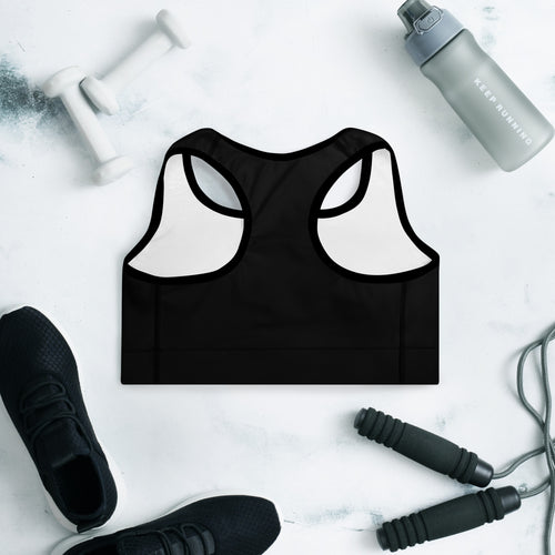 Preppy Plain Black Padded Sports Bra