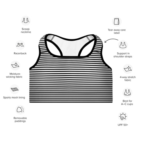 Preppy Black Striped Body Fit Padded Sports Bra