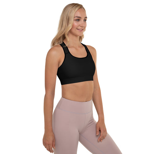 Preppy Plain Black Padded Sports Bra