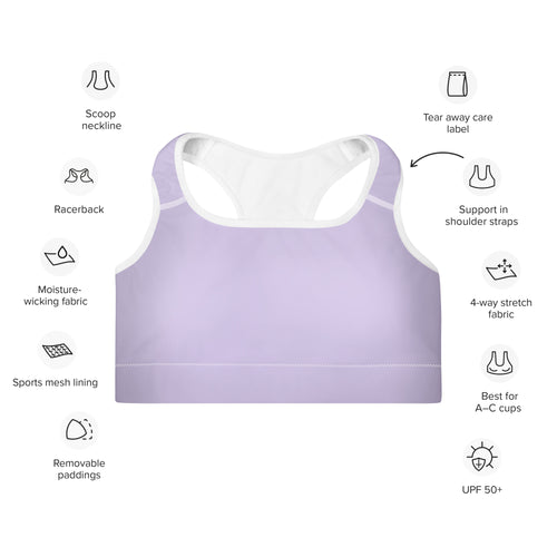 Preppy Plain Purple Padded Sports Bra