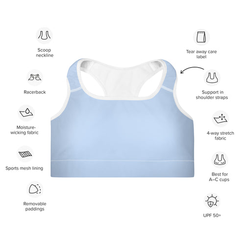 Preppy Plain Baby Blue Padded Sports Bra