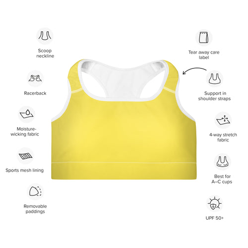 Preppy Plain Yellow Padded Sports Bra