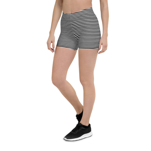 Preppy Black Striped Body Fit Sports Shorts for Women