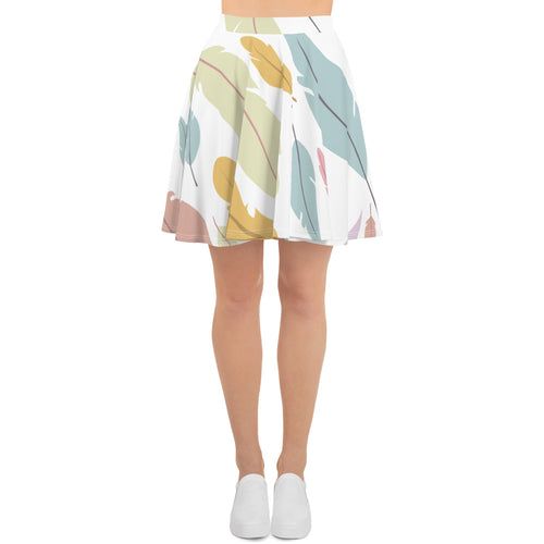 Preppy Feather-Print Skater Mini Skirt
