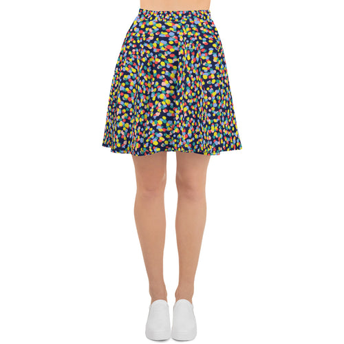 Preppy Multi Colored Circle Black Skate Skirt